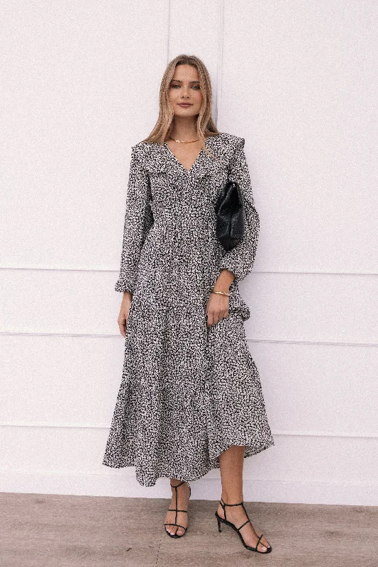 Refined Fashion Sale Effortless Style Sophie Long Sleeve Maxi Dress - Black/Ivory