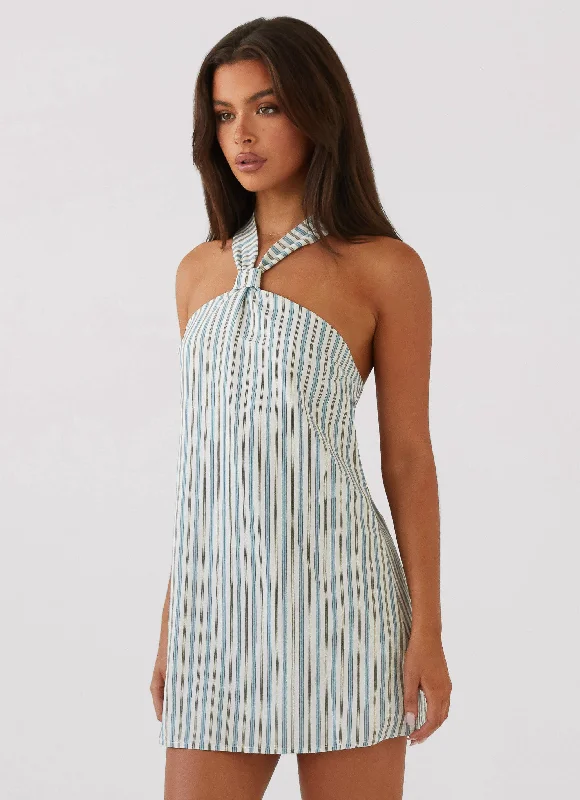 Edgy Fashion Deals Boho Chic Keira Linen Mini Dress - Blue Choc Stripe