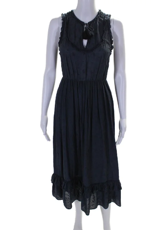 Cool Prices Soft Textures Ulla Johnson Womens Swiss Dot Sleeveless A Line Dress Navy Blue Cotton