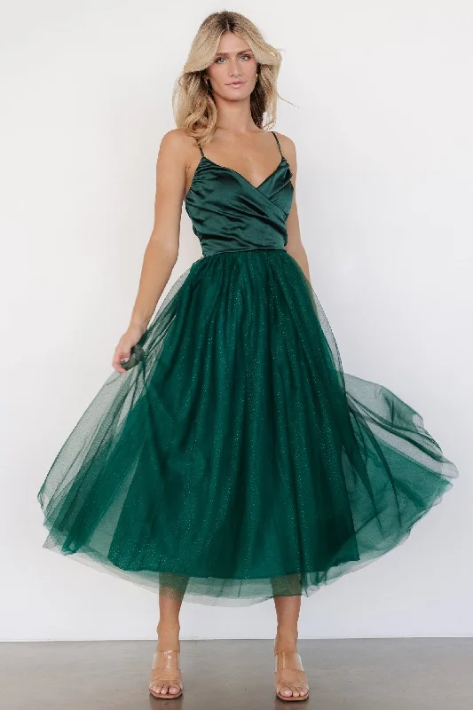 Enjoy Discount Flowy Fabric Shonda Sparkle Midi Dress | Emerald