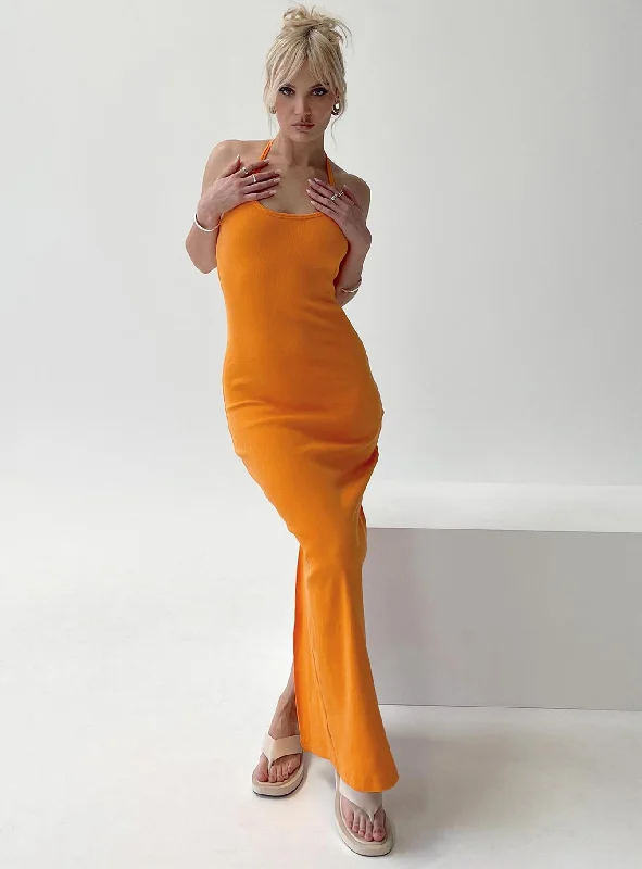 Fresh Fashion Discounts Bold Silhouette Karyssa Rib Maxi Dress Orange