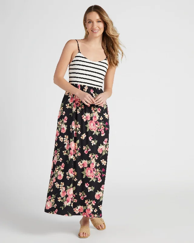 Shop Sale Items Elegant Attire Floral and Stripe Maxi Dress