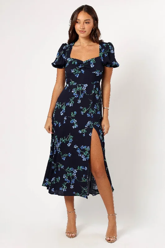 Sustainable Fashion Extravaganza Dreamy Draping Hendrix Midi Dress - Midnight Blues