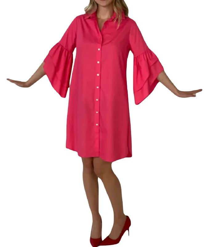 Winter Warehouse Sale Today Only Peony Tier Sleeve Shirt Dress In Pagoda Pink