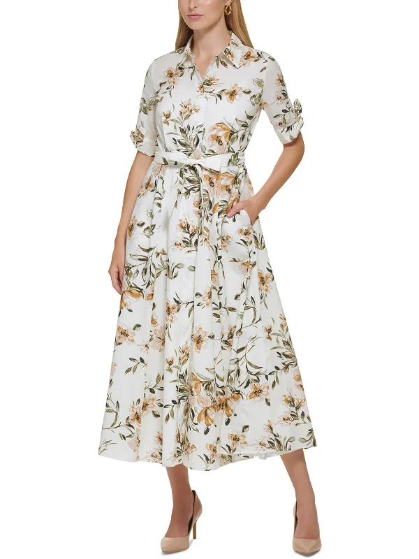 Trend Leading Collection Contemporary Chic Petites Womens Floral Print Maxi Shirtdress