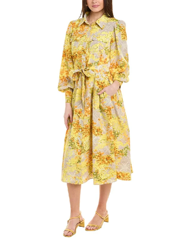 Timeless Elegance Redefined Vintage Charm Gracia Floral Print Bishop Sleeve Shirtdress