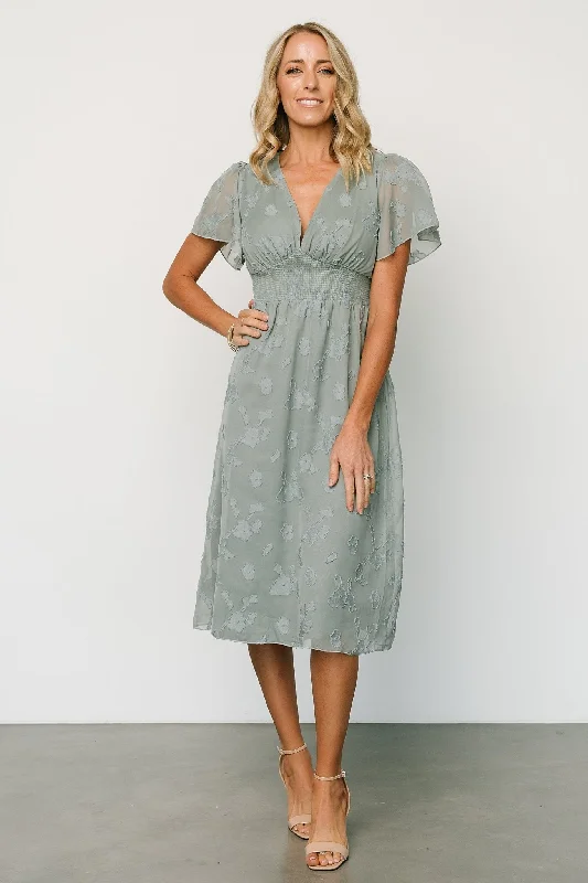 Winter Warehouse Sale Disco - Inspired Retro Dance Look June Smocked Midi Dress | Eucalyptus