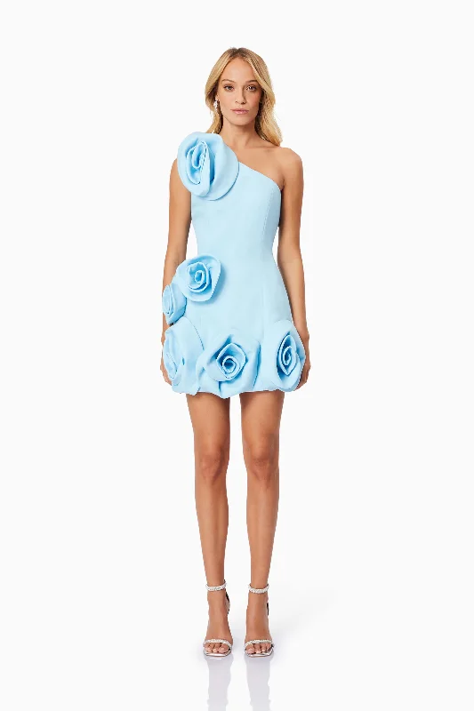 Fashion Forward, Function First Feminine Elegance Destiny Floral Mini Dress in Sky Blue