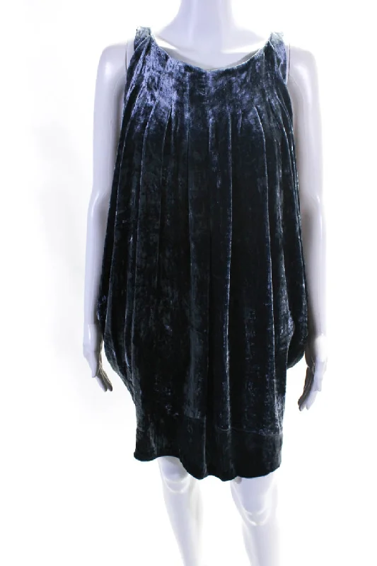 Chic Style, Always In Vogue Effortless Comfort Kelly Wearstler Womens Velour Zipped Sleeveless Draped Blouson Dress Blue