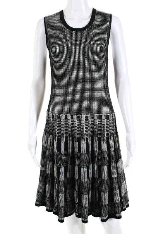 Huge Discounts This Week Playful Elegance Lela Rose Womens Knit Crewneck Sleeveless Fit & Flare Dress Black White