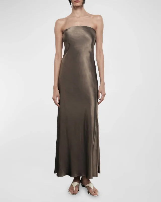 Hurry Before It'S Gone Feminine Elegance Satin Bias Dress In Shitake