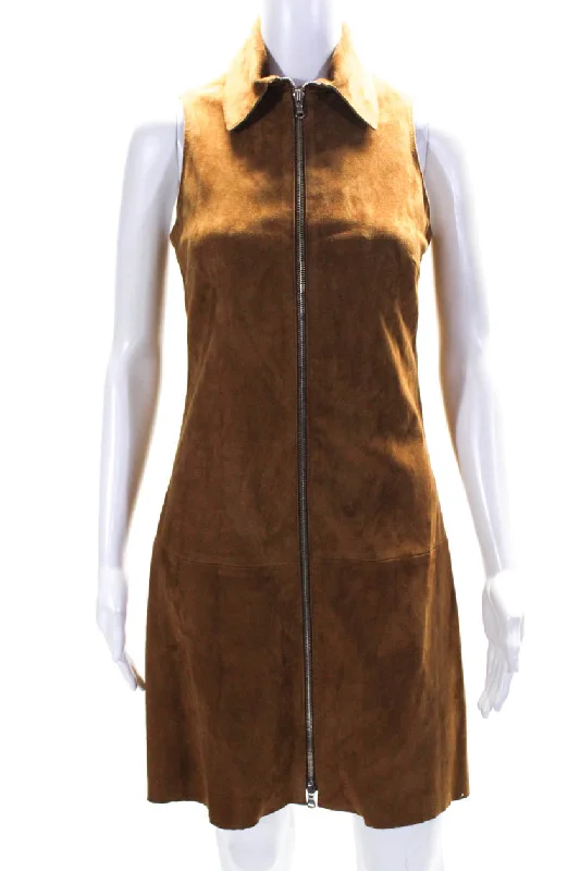 Sale Event, Prices Rock Elevated Style Sharis Place Womens Lexwe Sleeveless Front Zip Suede Sheath Dress Brown