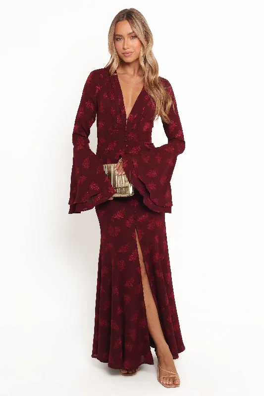 Final Sale Parisian Effortless Chic Style Sarey Maxi Dress - Burgundy