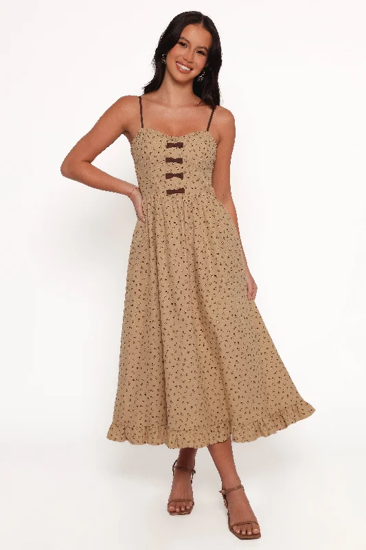 Sporty Fashion Offers Subtle Sophistication Robbins Midi Dress - Beige Brown