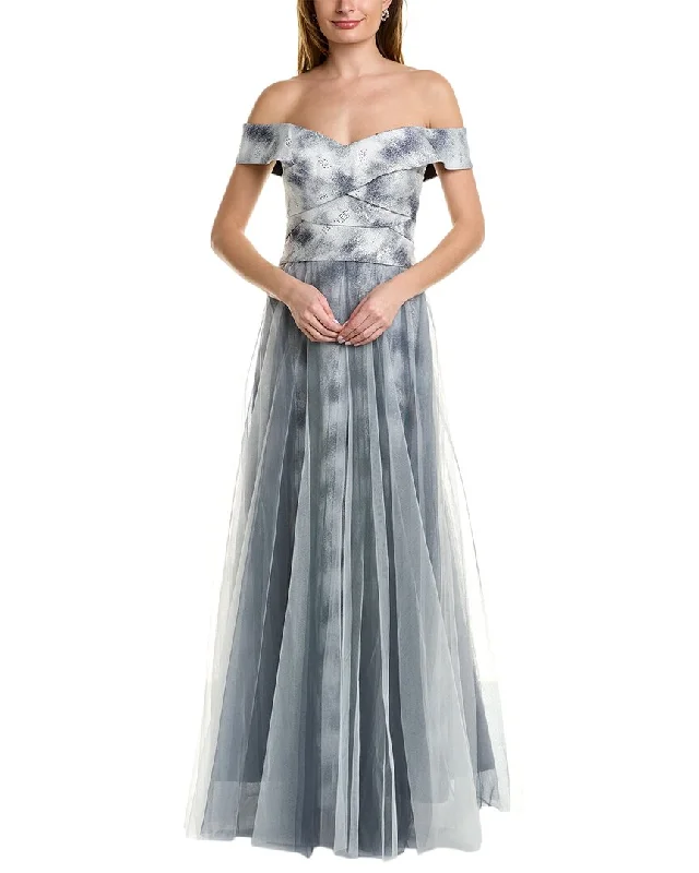 Imeless Style Refined Look Rene Ruiz Off-The-Shoulder Tiered A-Line Gown