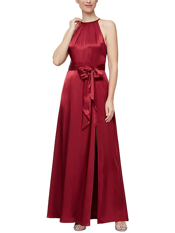 Fashion Sale Classic Appeal Womens Satin Belted Evening Dress