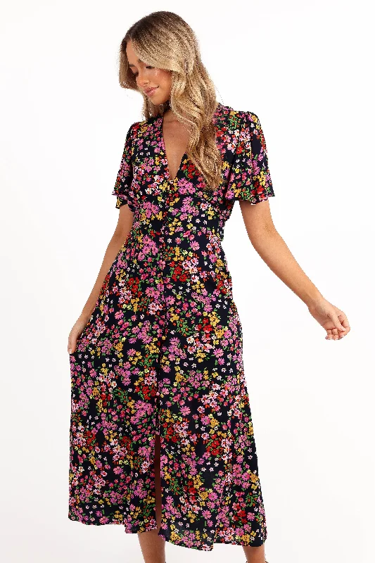 Absurdly Cheap Sale Bohemian Vibe Owena Midi Dress - Midnight Daisy