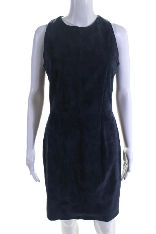 Step Ahead, Lead The Trend Parisian Effortless Chic Style Sharis Place Womens Lexwe Sleeveless Suede Sheath Dress Navy Blue