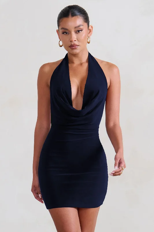 Luxe Style Discounts Today Only Liliana | Navy Cowl Neck Mini Dress