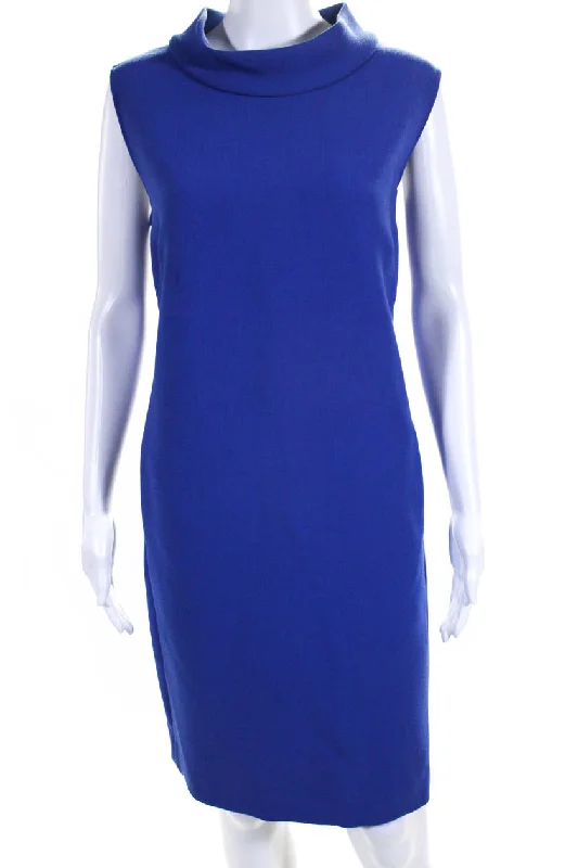 The Latest Fashion Trends Casual Weekend Relaxed Style Lafayette 148 New York Womens Blue Wool Crew Neck Sleeveless Shift Dress