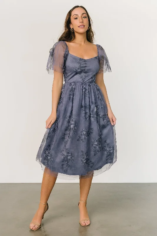 Unleash Your Style Modern Glamour Gwyneth Tulle Midi Dress | Slate Blue Multi