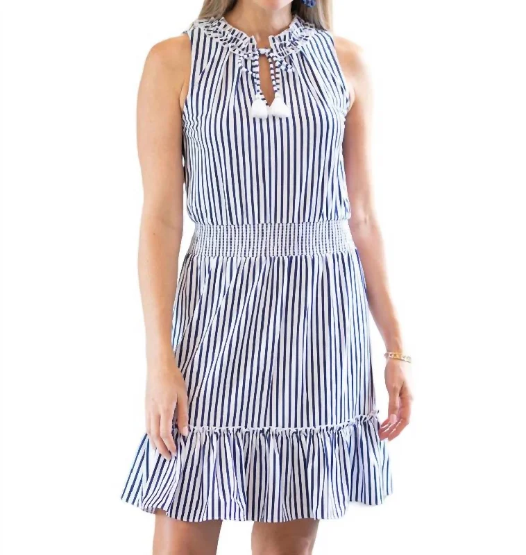 Unbeatable Prices Sleek Design Sleeveless Ruffle Dress In Navy Stripe