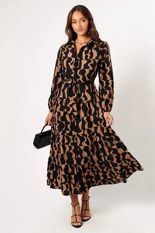 Browse Our Top Products Bohemian Vibe Lincoln Long Sleeve Maxi Dress - Black/Beige