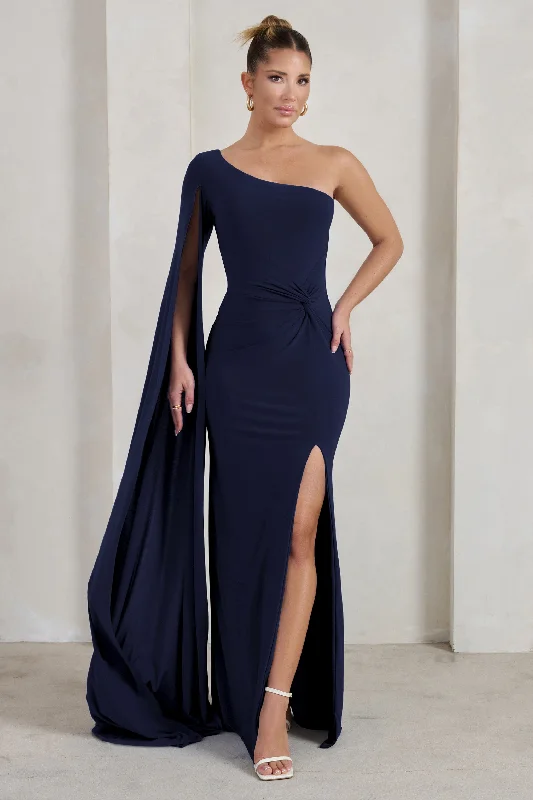 Must-Have Style Discounts Save on Classic Elegant Styles Romi | Navy One Shoulder Twist Design Maxi Dress