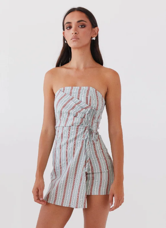 Street Chic Discounts Luxury Comfort Lavinia Linen Tube Mini Dress - Coastal Stripe