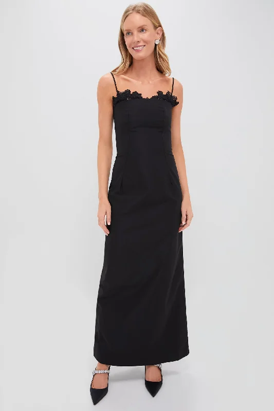 Trend Forward Threads Subtle Sophistication Black Twill Sofia Maxi Dress