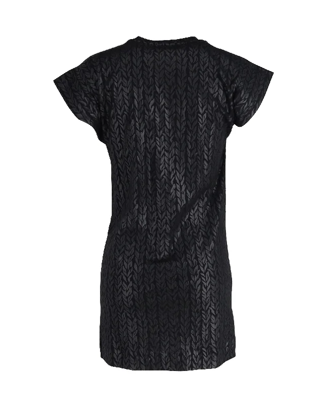 Casual Fashion Disco - Inspired Retro Dance Look Balenciaga Braid Texture Printed Mini T-Shirt Dress in Black Cotton