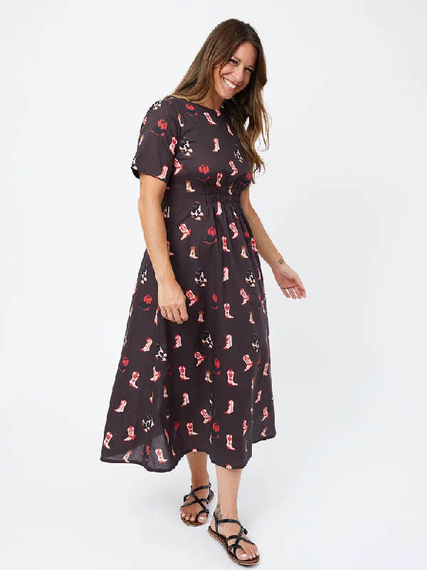 Glamorous Fashion Offers Flowy Fabric Artsy Traveler Short Sleeve Midi Dress - Two Step Dusk