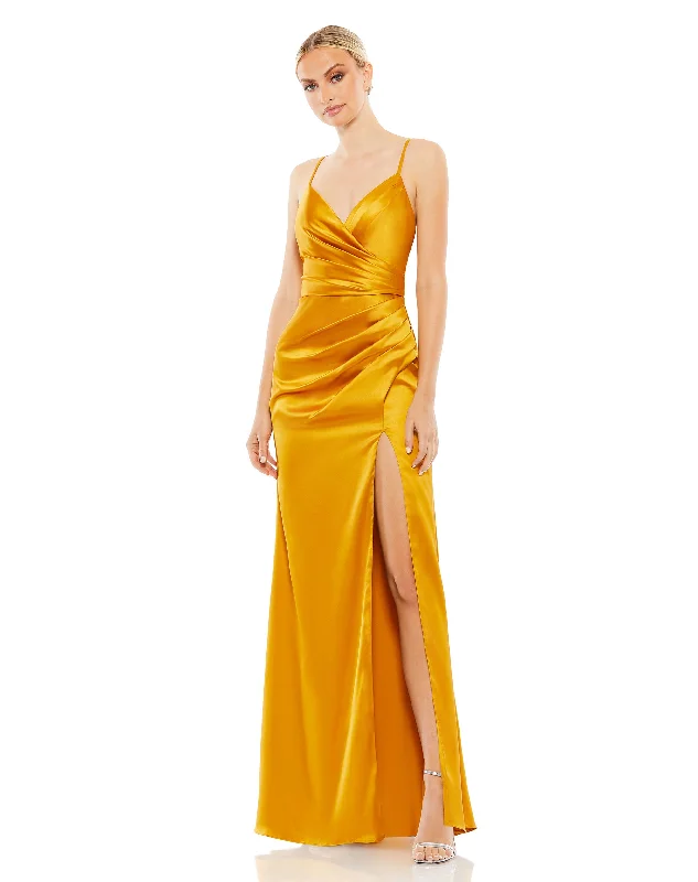 Flirty Fashion Discounts Flash Sale Satin Sleeveless Faux Wrap Ruched Gown