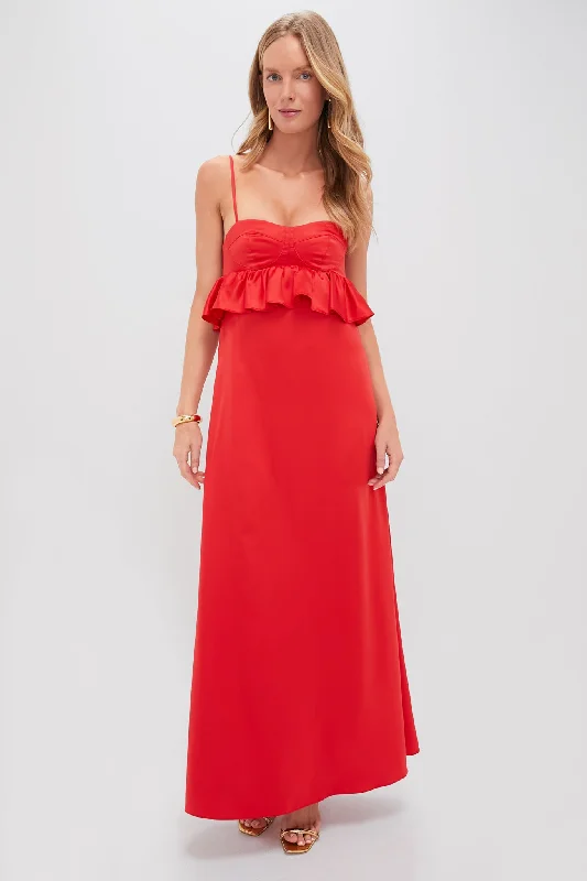 Snag Fabulous Fashion Bargains Refined Simplicity Red Silk Scarlet Maxi Dress