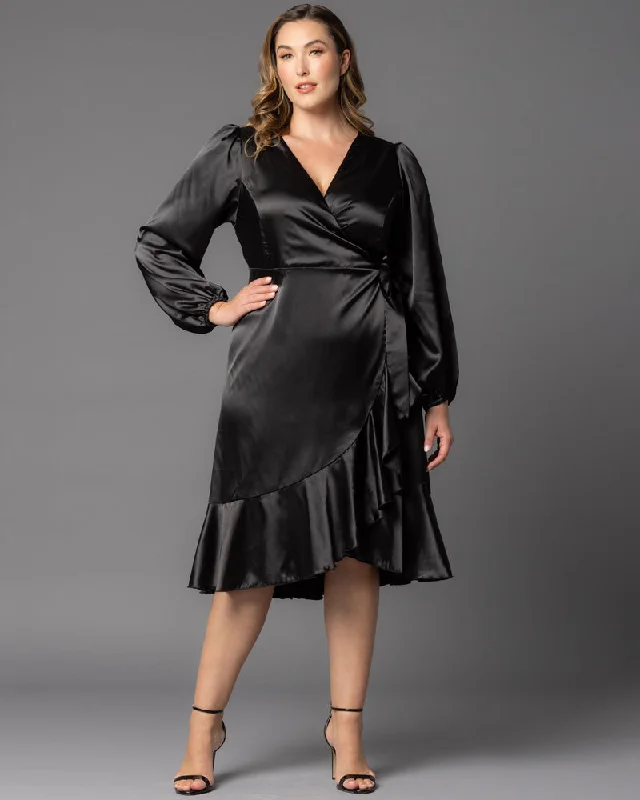 Trendy Fashion Sale Romantic Detailing Serena Satin Ruffle Wrap Dress