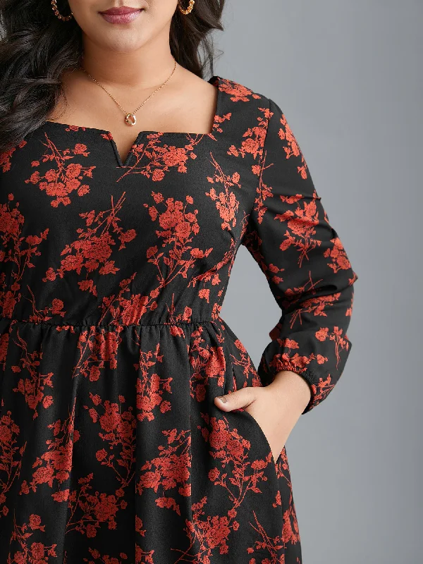 Must Haves Refined Simplicity Silhouette Floral Print Notched Dress