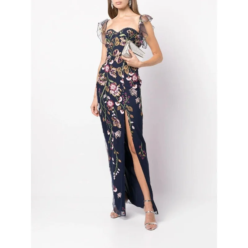 Classic Modern Offers Boho Chic Off Shoulder Embroidered Tulle Gown