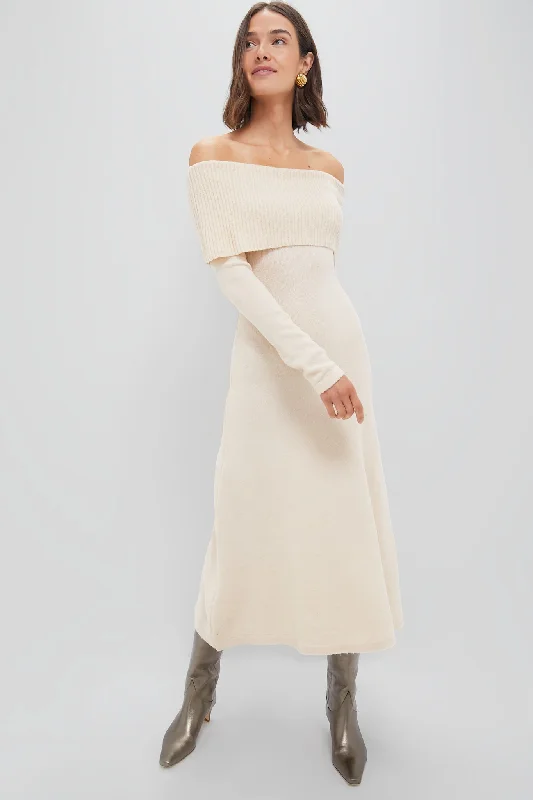 Style Breakthroughs Graceful Movement Oatmeal Off the Shoulder Maxi Dress