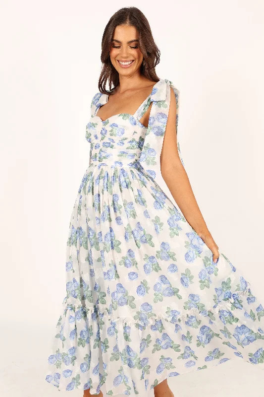 Find Your Unique Flair Bold Silhouette Floret Midi Dress - Blue