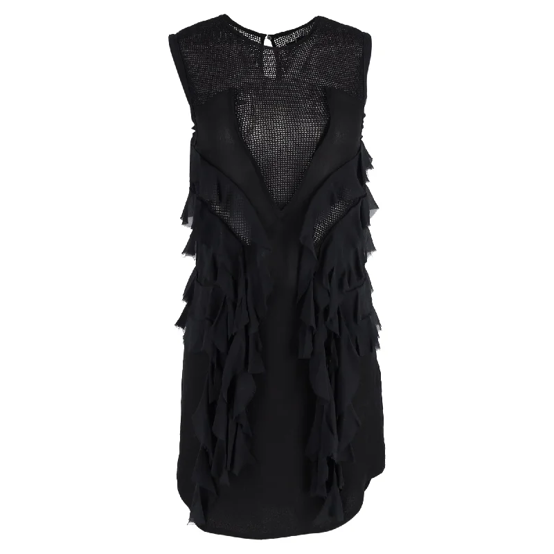 Ride The Style Wave Tropical Island - Inspired Attire Isabel Marant Mini Sleeveless Ruffle Detail Dress in Black Silk