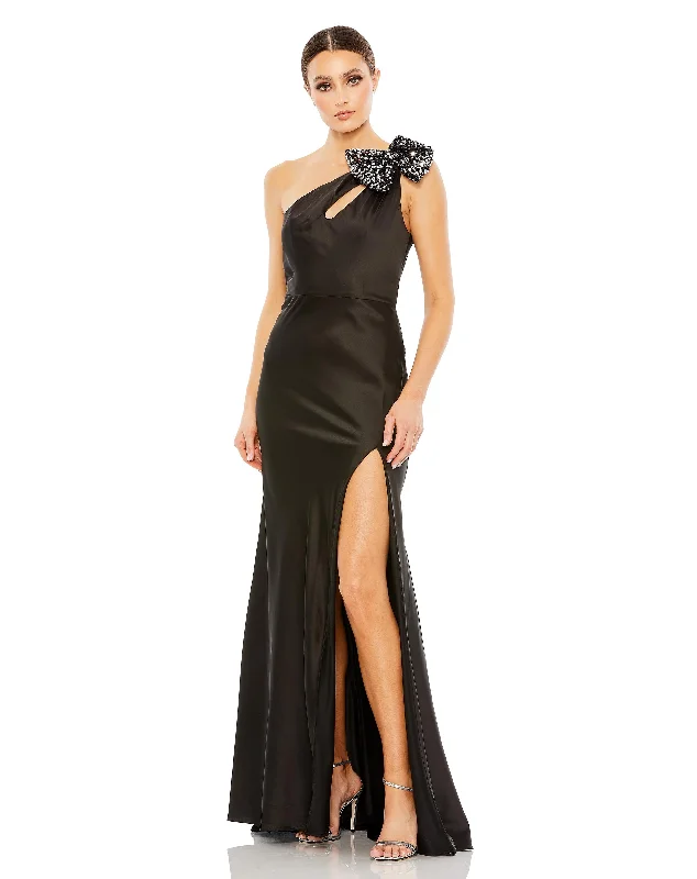 Hot Picks Luxury Comfort Sequined Bow Detail One Shoulder Trumpet Gown