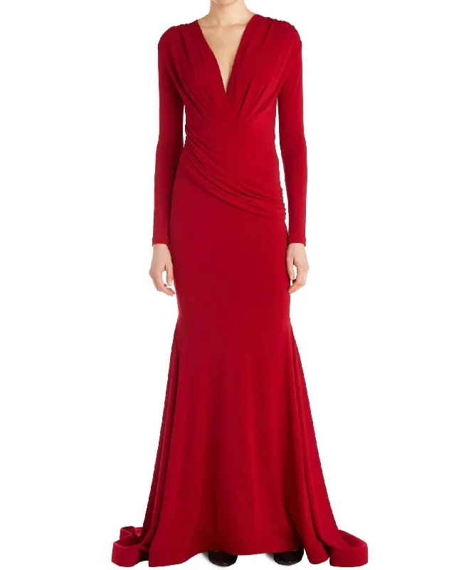 Everyday Elegance Sale Fashion-Forward Style Long Sleeve Evening Gown in Red