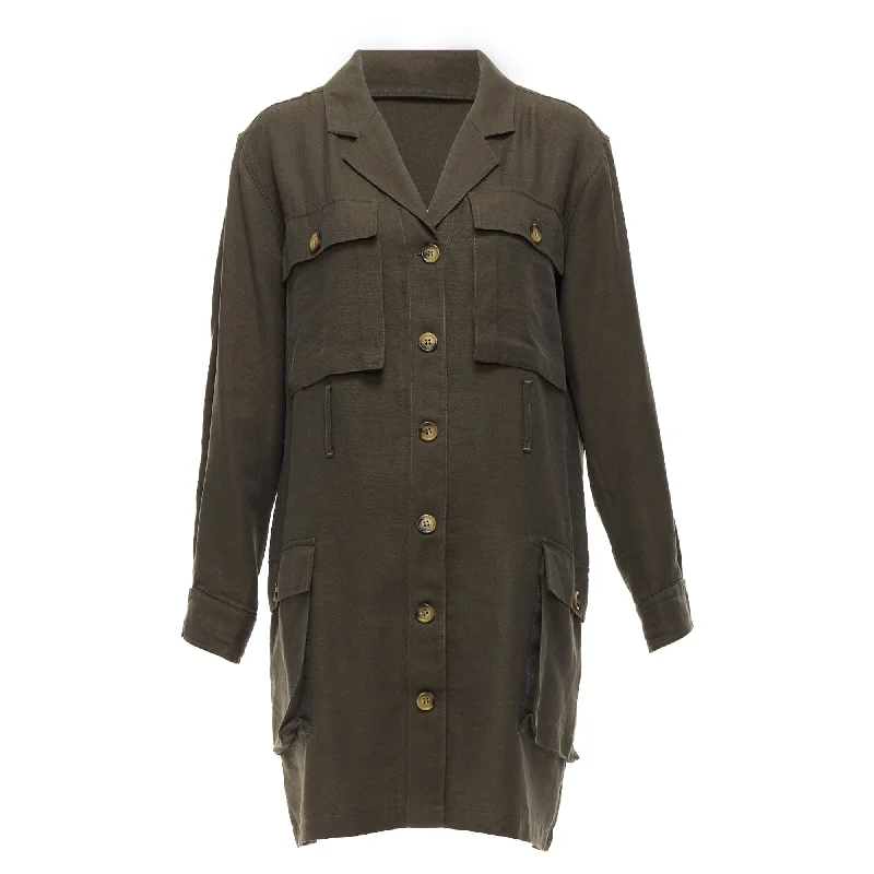 Ride The Style Wave Effortless Grace Anine Bing Kaiden Willow Dark Green Pocketed Safari Shirt Dress