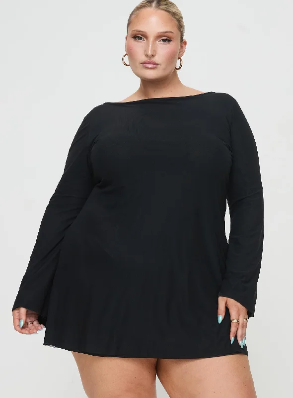 Relaxed Style Deals Playful Elegance Lukea Long Sleeve Mini Dress Black Curve