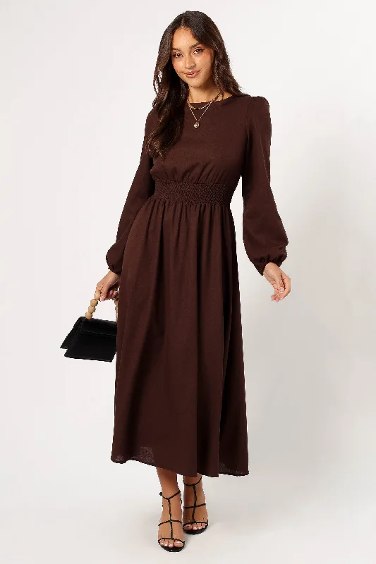 Flash Sale Now Modern Glamour Roman Long Sleeve Maxi Dress - Brown