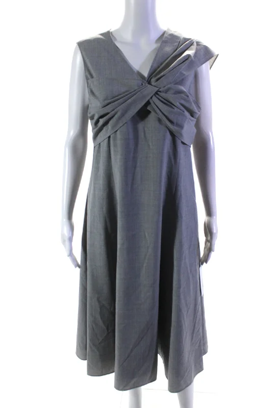 Final Sale Effortless Grace Adeam Womens Twisted Front V-Neck Sleeveless A-Line Francis Dress Gray