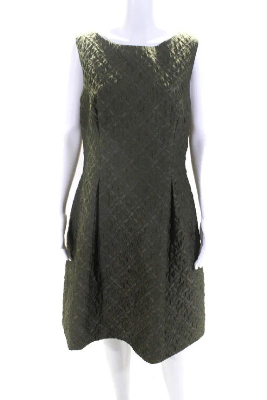 Feminine Style Promotions Effortless Grace Lela Rose Womens Green Wool Textured Crew Neck Sleeveless Shift Dress