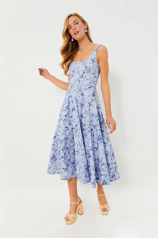 Save Big Boho Chic Periwinkle Sketchbook Floral Midi Wells Dress