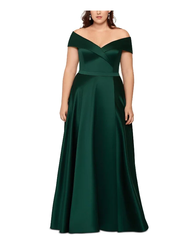 Seasonal Fashion Final Clearance Plus Womens Off-The-Shoulder Satin Evening Dress