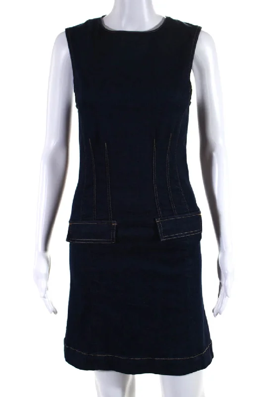 Unleash Your Style Today Only 10 Crosby Derek Lam Womens Hudson Sleeveless Denim Shift Dress Blue